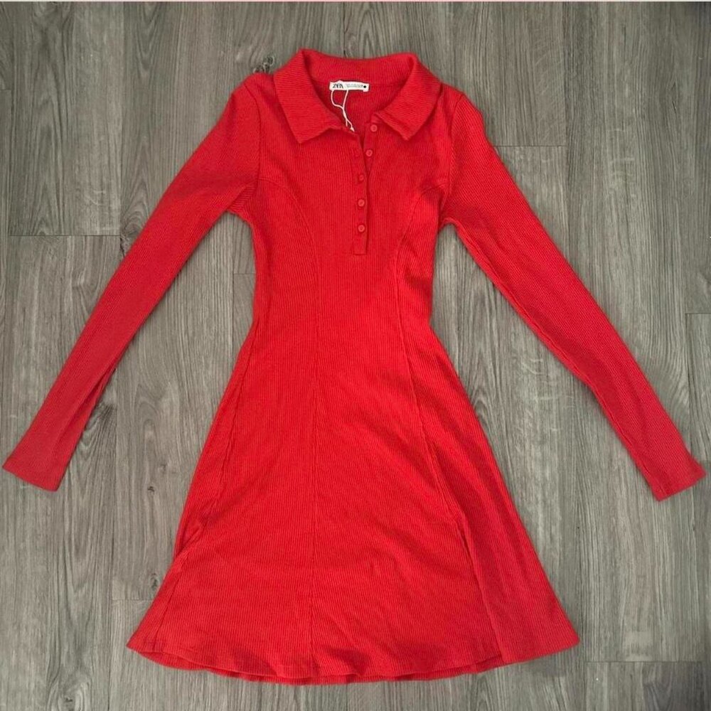 Red long sleeve collared dress #redhot #longsleevedress